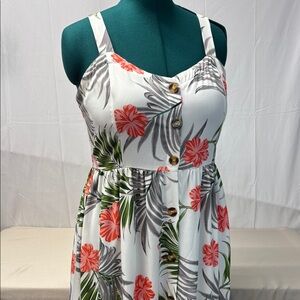 Tropical Print Boho Button Fron Dress sz XL